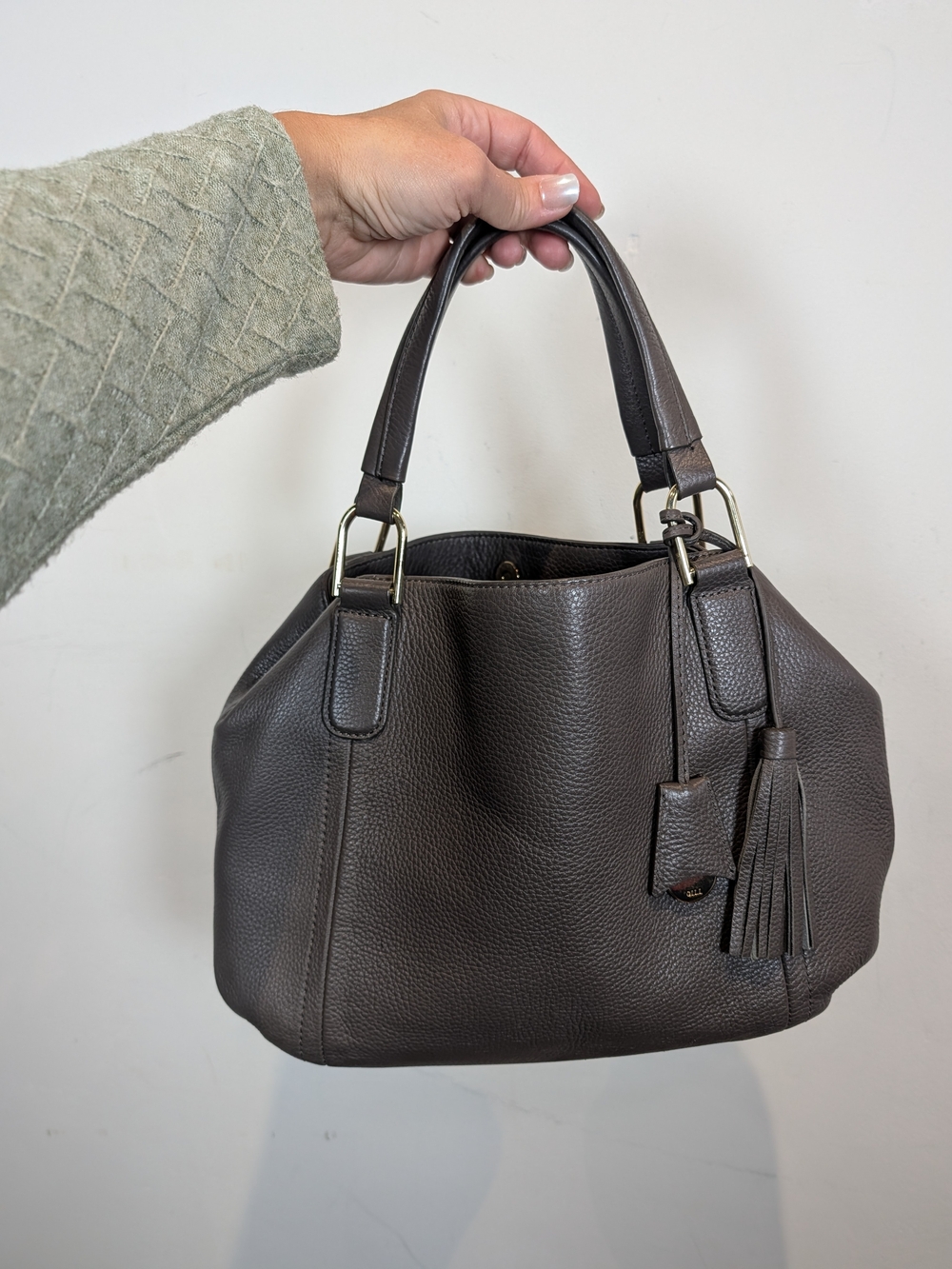 Gilli Classic Grey Leather Tote Handbagbwith Tassel